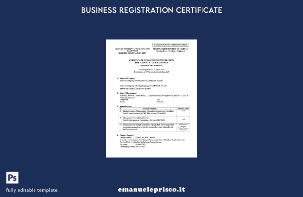 certificato di registrazione aziendale in stile verificato del Vietnam Modello W